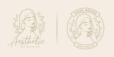 Beauty feminine salon logo icon line art outline vector