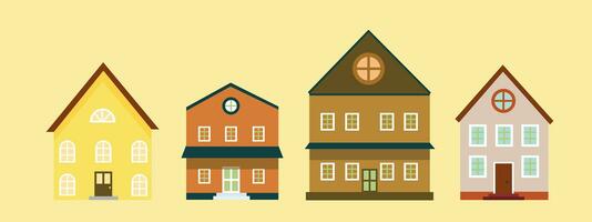 Set of houses in autumn. illustration in a flat style on a yellow background photo