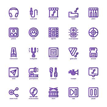 música y multimedia icono paquete para tu sitio web, móvil, presentación, y logo diseño. música y multimedia icono básico línea degradado diseño. vector gráficos ilustración y editable ataque.