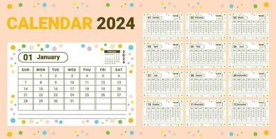 Kids 2024 calendar design elegant light theme vector template