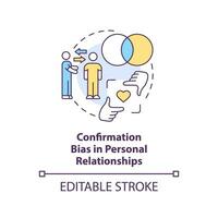 Confirmation bias in relationships concept icon. Example of cognitive prejudice abstract idea thin line illustration. Isolated outline drawing. Editable stroke vector