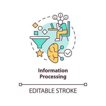 Information processing concept icon. News overload. Explanation of confirmation bias abstract idea thin line illustration. Isolated outline drawing. Editable stroke vector
