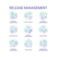 Release management blue gradient concept icons set. Startup launch. Web development process idea thin line color illustrations. Isolated symbols vector