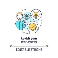 Revisit worldviews concept icon. Thought process. Minimizing confirmation bias tip abstract idea thin line illustration. Isolated outline drawing. Editable stroke vector