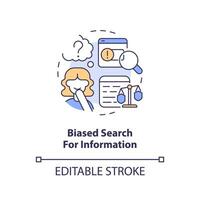 Biased search for information concept icon. Type of confirmation prejudice abstract idea thin line illustration. Isolated outline drawing. Editable stroke vector