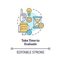 Take time to evaluate concept icon. News literacy. Minimizing confirmation bias tip abstract idea thin line illustration. Isolated outline drawing. Editable stroke vector