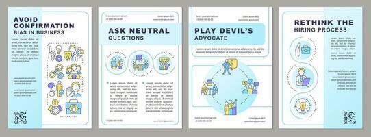 Dealing with confirmation bias in business brochure template. Leaflet design with linear icons. Editable 4 vector layouts for presentation, annual reports