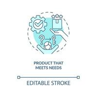 Product that meets needs concept turquoise icon. Effective business strategy abstract idea thin line illustration. Isolated outline drawing. Editable stroke vector