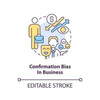 Confirmation bias in business concept icon. Example of cognitive prejudice abstract idea thin line illustration. Isolated outline drawing. Editable stroke vector