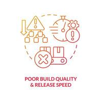 Poor build quality and output speed red gradient concept icon. Software launch. Common release challenge abstract idea thin line illustration. Isolated outline drawing vector