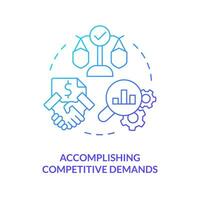 Accomplishing competitive demands blue gradient concept icon. Release management success factor abstract idea thin line illustration. Isolated outline drawing vector