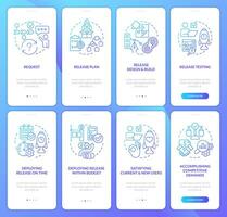 Release planning process blue gradient onboarding mobile app screen set. Walkthrough 4 steps graphic instructions with linear concepts. UI, UX, GUI template vector