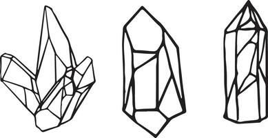 Vector illustration of crystals. Crystal line art vector. Vector of minerals. Simple crystal black outline symbol with vector reflection. Mineral linear icon collection includes diamond, emerald