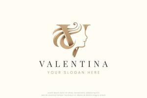 beauty spa letter v woman logo design vector