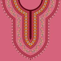 Floral ornamental embroidery neckline pattern design in batik style vector