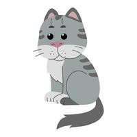 Cute gray cat sitting isolated on white background. Cartoon flat style. Vector illustration