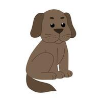 Cute brown puppy sitting isolated on white background. Cartoon flat style. Vector illustration