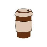 Isolated cartoon doodle illustration of plastic coffee cup. Hot drink sale shop cafe and restaurants. vector