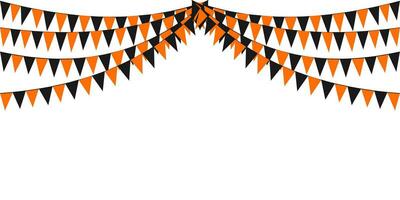 verderón colgando naranja negro banderas triangulos bandera antecedentes. Víspera de Todos los Santos, truco, tratar, noche, cosecha, otoño, acción de gracias, gusto, calabaza, fiesta, celebracion conceptos. vector