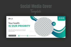 Healthcare and medical treatment social media or timeline cover or web banner design template for service promotion with abstract gradient color shapes vector