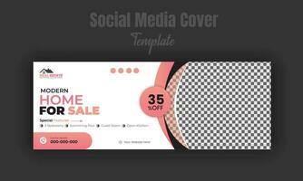 Modern home for sale social media post design template, banner, timeline cover, real estate company web banner with geometric gradient color shape and white background vector