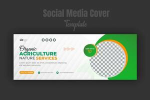 Agriculture and farming service social media cover or post and web banner design template with geometric green gradient color shapes vector