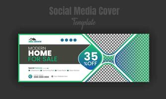 Modern home for sale social media post design template, banner, timeline cover, real estate company web banner with white background and geometric gradient color shape vector