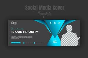 Medical healthcare or dentist and dental care timeline cover page banner template social media post design with geometric blue gradient color shape with black background vector