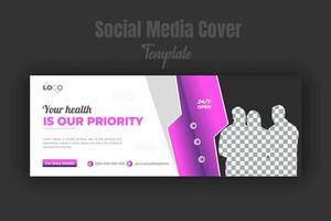 Medical and healthcare social media post design template with editable web banner. Modern and corporate business promotion timeline cover or banner with pink abstract gradient color shapes vector