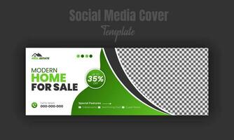 Modern home for sale social media post design template, banner, timeline cover, real estate company web banner with white background and geometric gradient color shape vector