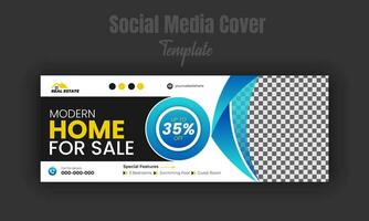 Modern home for sale social media post design template, banner, timeline cover, real estate company web banner with white background and geometric gradient color shape vector