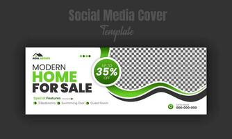 Modern home for sale social media post design template, banner, timeline cover, real estate company web banner with geometric gradient color shape and white background vector