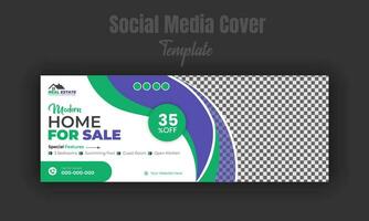 Modern home for sale social media post design template, banner, timeline cover, real estate company web banner with geometric gradient color shape and white background vector