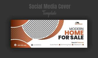 Modern home for sale social media post design template, banner, timeline cover, real estate company web banner with white background and geometric gradient color shape vector