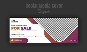 Modern home for sale social media post design template, banner, timeline cover, real estate company web banner with geometric gradient color shape and white background vector