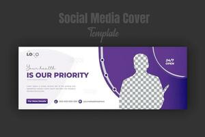 Medical healthcare or dentist and dental care timeline cover page banner template social media post design with geometric purple gradient color shape with white background vector