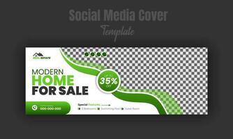 Modern home for sale social media post design template, banner, timeline cover, real estate company web banner with geometric gradient color shape and white background vector