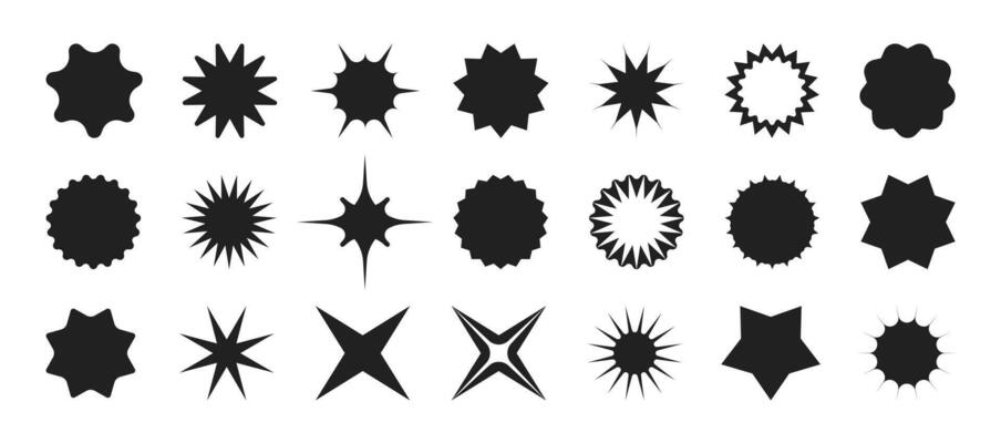 Star explosion sticker set. Retro flat style silhouette design for promotion, banner, poster, tags
