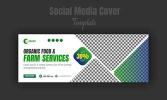 Agriculture and farming service social media cover or post design template, modern lawn mower garden, landscaping service promote with abstract green color shapes and white background vector