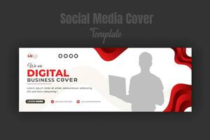 Digital business social media cover page or web banner template for marketing campaign photo space modern layout red gradient color geometric shape white background vector