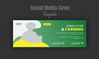 Agriculture and farming services social media cover or post template, modern lawn mower, landscaping farming service with geometric yellow color shapes and green background for business promotion vector