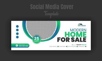 Modern home for sale social media post design template, banner, timeline cover, real estate company web banner with geometric gradient color shape and white background vector