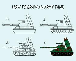 paso por paso a dibujar un tanque. dibujo tutorial un tanque. dibujo lección para niños. vector ilustración