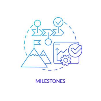 hitos azul degradado concepto icono. marcas de trabajando Tareas terminación. proyecto plan incluye resumen idea Delgado línea ilustración. aislado contorno dibujo vector