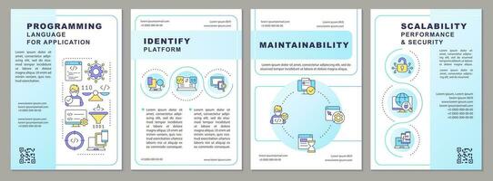 Choosing right programming language blue gradient brochure template. Leaflet design with linear icons. 4 vector layouts for presentation, annual reports