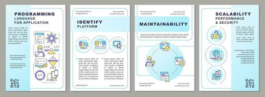 Choosing right programming language blue gradient brochure template. Leaflet design with linear icons. 4 vector layouts for presentation, annual reports