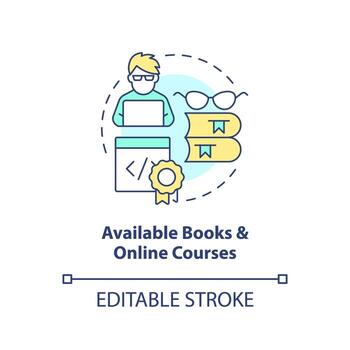 Available books and online courses concept icon. Procedural programming benefit abstract idea thin line illustration. Isolated outline drawing. Editable stroke vector