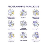 Programming paradigms concept icons set. Coding styles idea thin line color illustrations. Advantages and disadvantages. Isolated symbols. Editable stroke vector