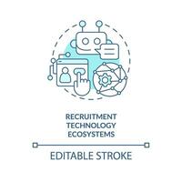 Recruitment technology ecosystems turquoise concept icon. Automated system. Hiring abstract idea thin line illustration. Isolated outline drawing. Editable stroke vector