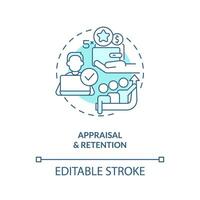 Appraisal and retention turquoise concept icon. Salary bonuses. IT staffing process abstract idea thin line illustration. Isolated outline drawing. Editable stroke vector